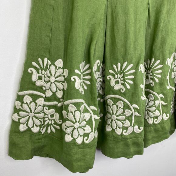 Ann Taylor Green White Floral Embroidered Linen Skirt Women's Size 0 Petite 0P - Picture 3 of 9